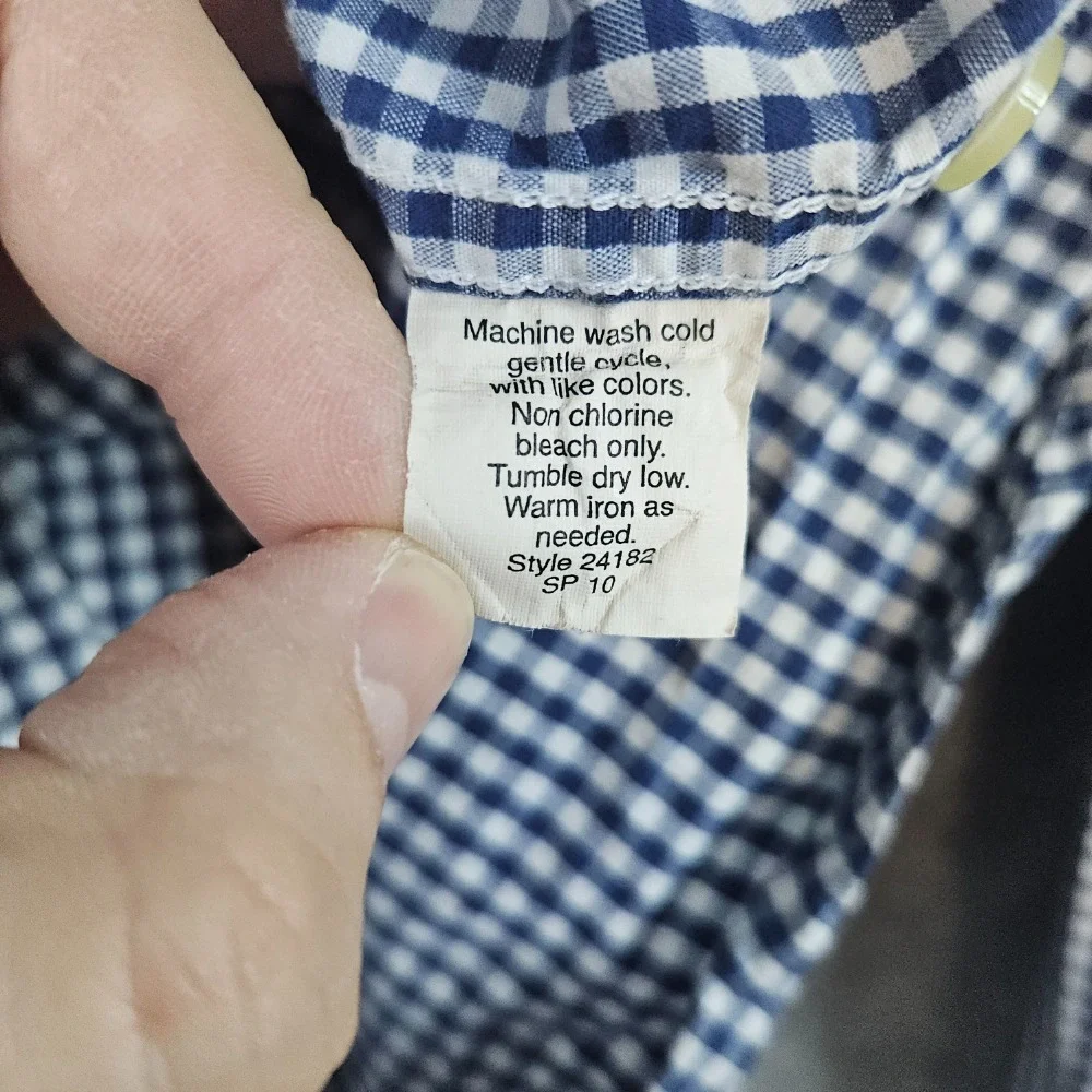 J Crew Shirtings Men's Blue & White Checks Size L 100% Cotton Washed Casual HOLE